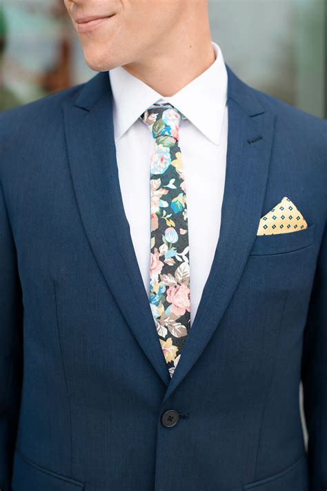 floral ties with navy suit